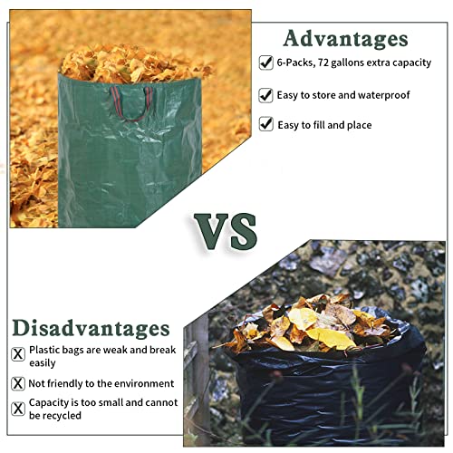 JERIA 6Pack 72 Gallons Reusable Garden Waste Bags with 4 Handles,Lawn