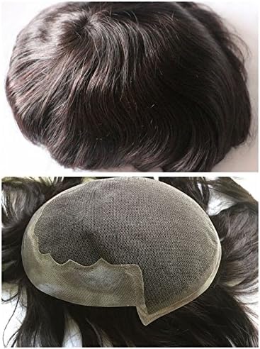 Human Hair Toupee 8x10 Inches Swiss Lace Men Hair Piece Straight Hair System (color 1B))
