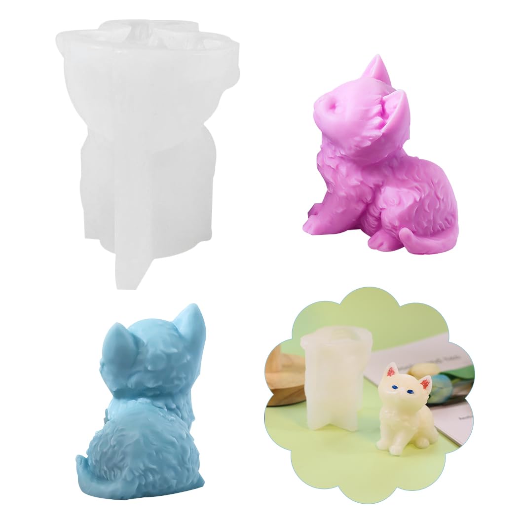 Rolin Roly Mini 3D Kitten Candle Molds Silicone Cat Mold for Cake Decorating, Resin Epoxy Casting Polymer Clay Mould,Beeswax Candle Mold (1PCS)
