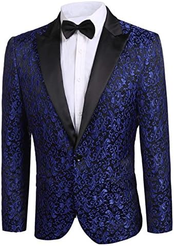 Donet Men's Floral Party Dress Suit Notched Lapel Stylish Dinner Jacket Wedding Blazer Prom Tuxedo Blue XX-Large
