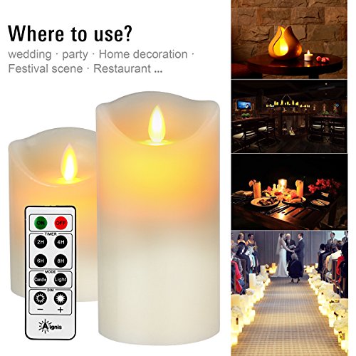 Aignis Flameless Candles, Battery Candles Realistic Moving Flame Set of 5 (D3.25 xH44466) Flickering Candles with 10 Key Remote Timer (Ivory) - Thumbnail 2