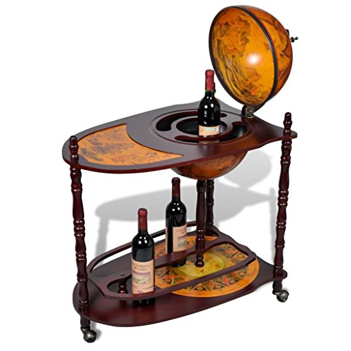 39" Globe Bar Wine Liquor Cabinet Storage Roller Cart Trolley w/ Table Old World - Thumbnail 2