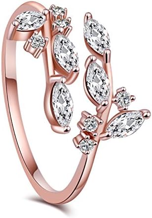Flashing God Branch Leaves 925 Sterling Silver Adjustable Ring Tarnish Resistant Comfort Fit for All Sizes with Cubic Zirconia Gold
