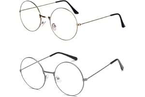 ALVOGIMOR 2 Pairs of Wizard Glasses, Old Men Round Wire Costume Glasses Accessories for Men Women Halloween Santa Dress Up