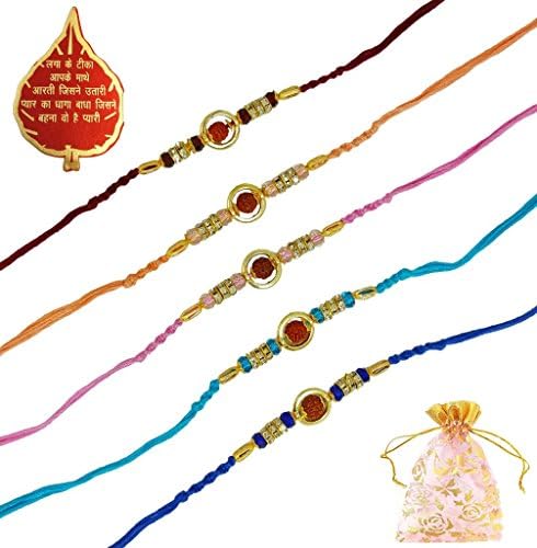 Ammvi Creations Set of 5 Trendy Rudraksh Rakhi For Brother