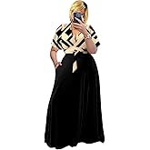 Plus Size Women's 2 Piece Outfits Casual Short Ruffle Sleeve Wrap Crop Top Maxi Long Dress Flowy Matching Sets