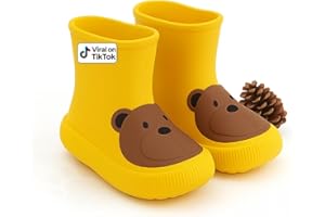 Slipolini Toddler Rain Boots – Premium Kids Rain Boots for Boys & Girls with Non-Slip Soles – Children's EVA Outdoor Shoes - Beige Bear Paw Design