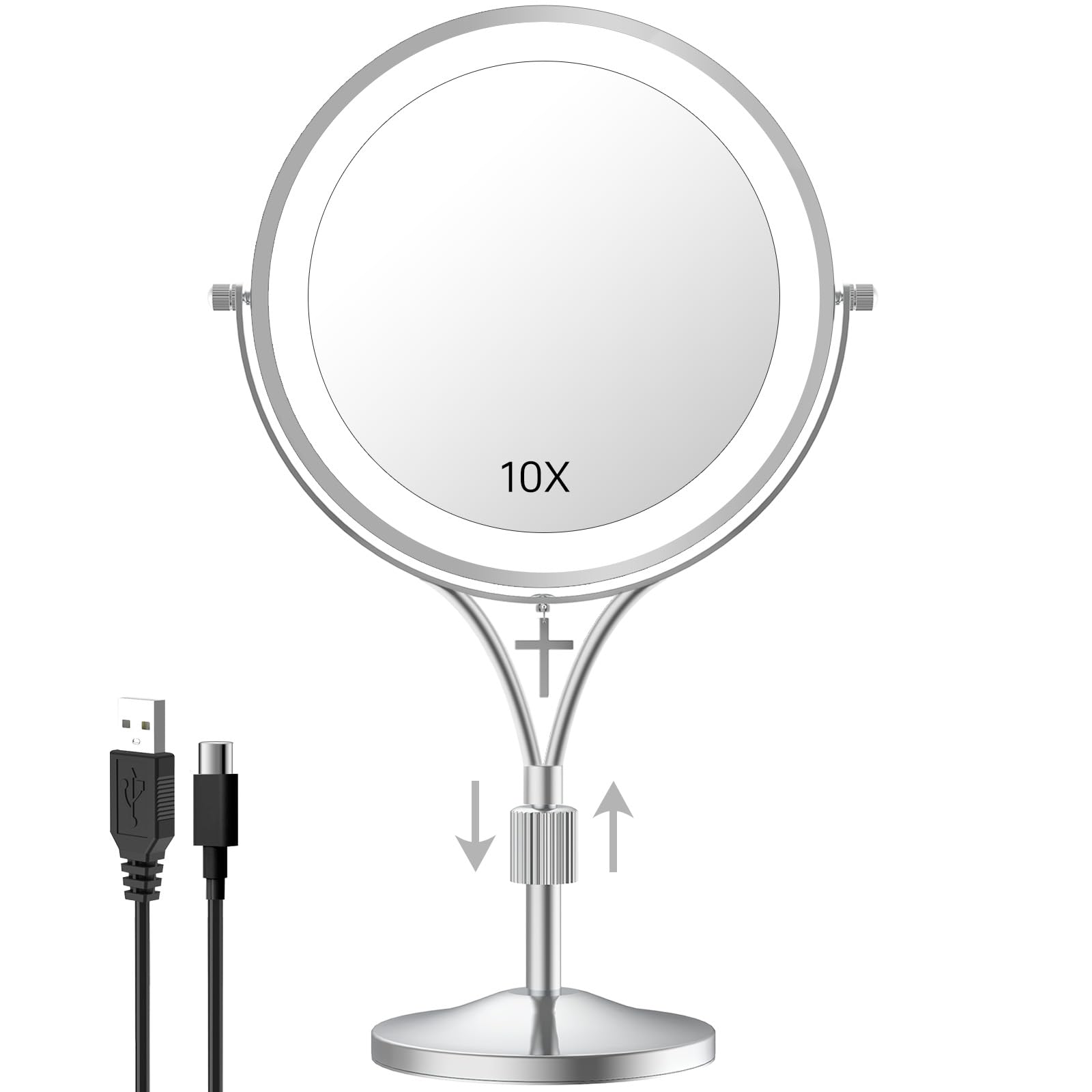 Photo 1 of LANSI 1x/10x Magnifying Mirror with 3 Color Lights and Cross Dangle Charm, 7" Lighted Makeup Mirror with Magnification, Height Adjustable Vanity Mirror, Birthday Christian Gifts for Women, Chrome