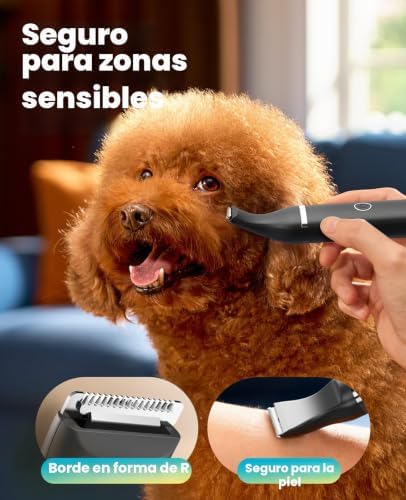 Cortapelos para perros bajo nivel de ruido para recortar el pelo de perro alrededor de las patas, los ojos, las orejas, la cara y el rump (Negro)