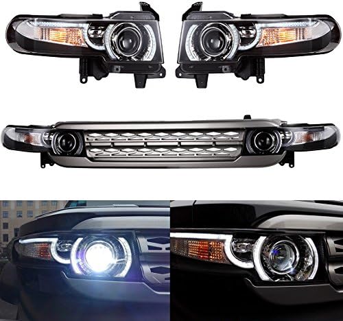 OLANMUS LED Headlight Halo Dual Beam Projector W/ Grille for 2007-14 Toyota FJ Cruiser