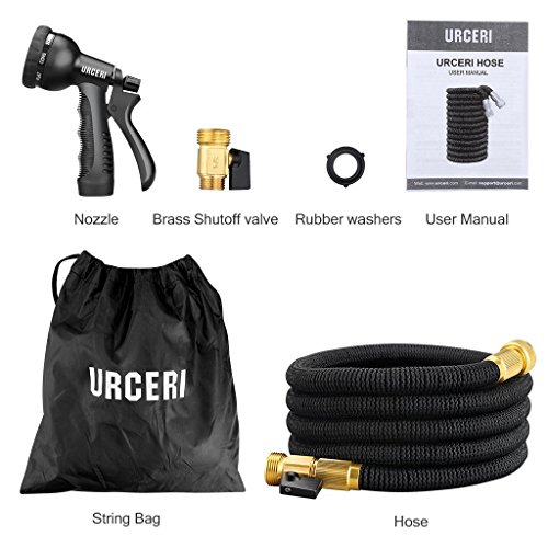 URCERI 25 foot Expandable Garden Hose with 3/4" Solid Brass Fittings , 8 Function Spray Nozzle , Shut Off Valve and Carrying Bag - Thumbnail 4