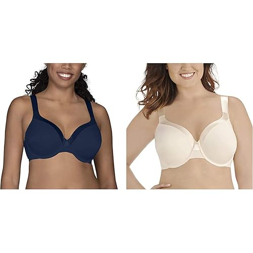 Vanity Fair Women's Illumination Full Figure Zoned-in Support Bra, Lightly Lined Cups up to DD, 2 Pack-Ghost Navy/Sweet Cream, 42C