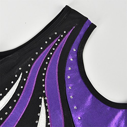 Shiny Waves Metallic Athletic Dance Gymnastics Leotard Bodysuit Outfit for Girls Purple Waves Black Size 14 - Thumbnail 3