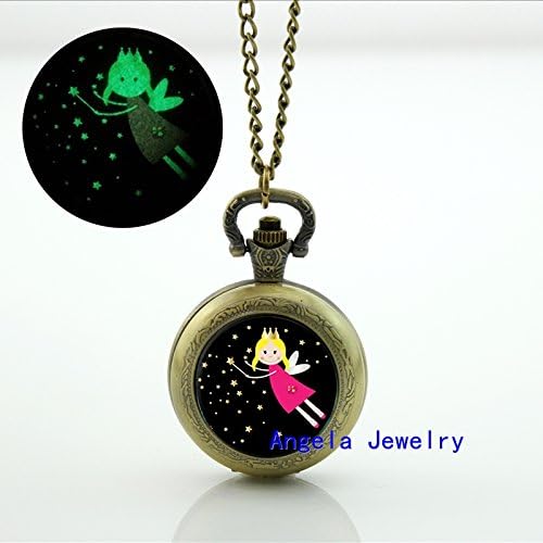 Pretty Lee Fashion Little Girl Glowing Pocket Watch Necklace Pink Fairy Jewelry Glowing Pendant Glass Pocket Watch