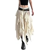 Women’s Vintage Layered Flowy Maxi Skirt Renaissance Irregular High Waist Skirts Ruffled Asymmetrical Summer Long Skirt