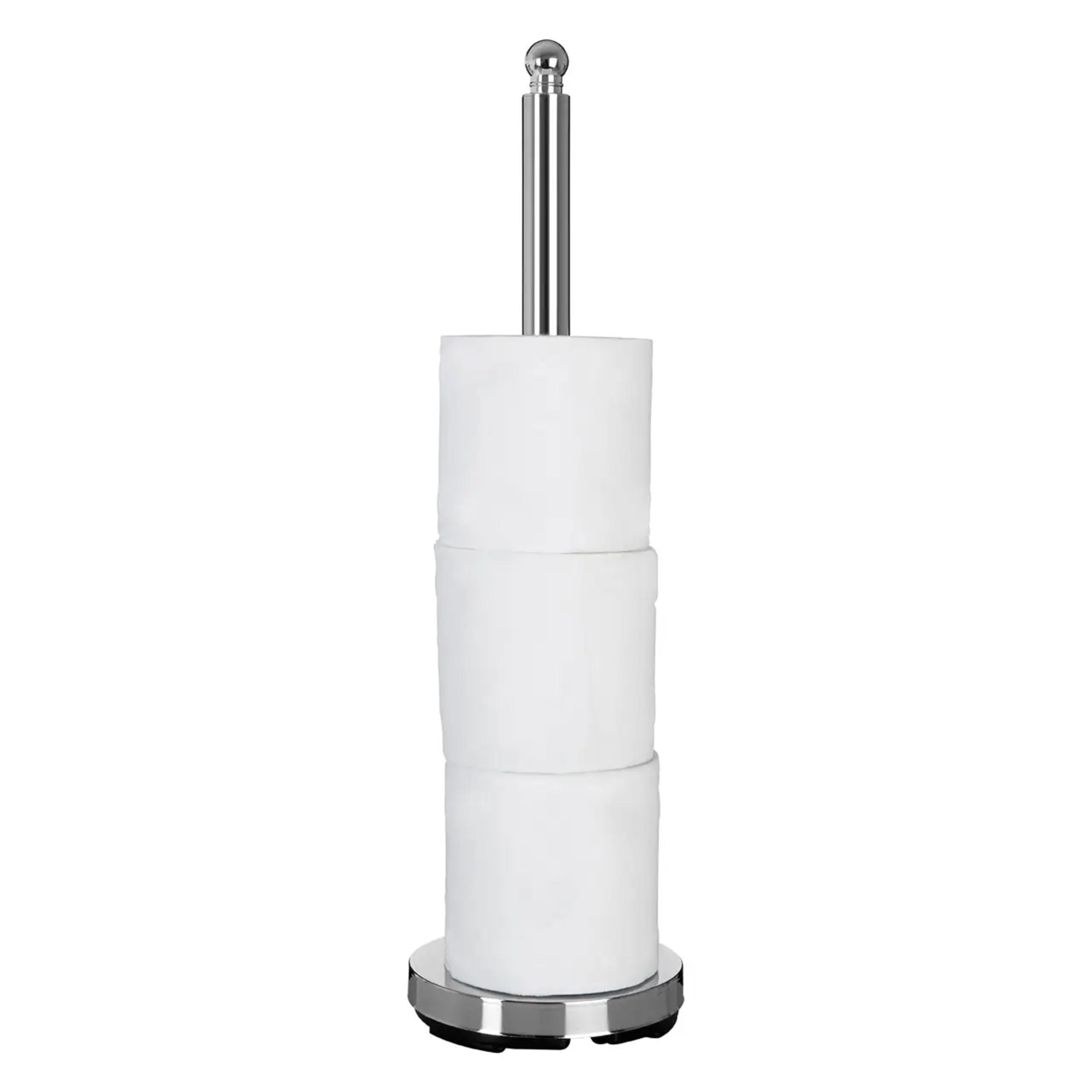 Premier Housewares Chrome Toilet Roll Holder Free Standing Multi Rolls Tall Toilet Roll Stand Wide Base Toilet Paper Holder for Washroom Loo Roll Holder Bathroom Accessory