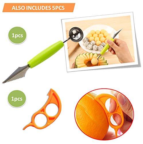 BEST SELLER Watermelon Slicer Stainless Steel + Slicer Cutter Knife Corer + 2 Reusable Straws + Orange Peeler - Fruit Vegetable Tools Kitchen Gadgets - No Mess - Less Stress (Green) + eBook