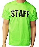 Neon Green Staff T-Shirt Front & Back Print Mens Event Shirt Tee