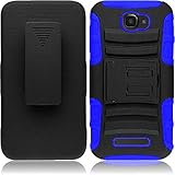 Fierce 2 7040T, Pop Icon A564C Case - Wydan (TM) Hybrid Rugged Kickstand Holster Belt Clip Case Hard Soft Gel Cover For Alcatel One Touch Fierce 2 7040T - Black on Blue w/ Wydan Stylus Pen