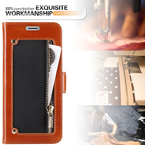 Galaxy S9 Plus Case, Galaxy S9 Plus Wallet Case, Homelove Premium Genuine Leather Wallet Case with [Zipper Coin Pocket] and [Kickstand Feature] for Samsung Galaxy S9 Plus Black+ Brown - Thumbnail 5
