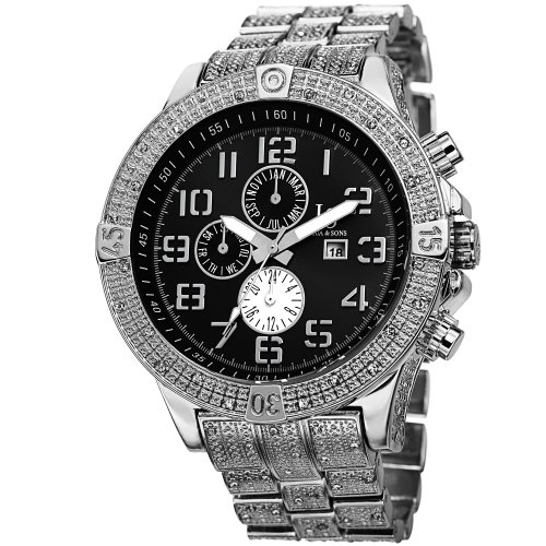 Joshua & Sons Men's JS78 Swiss Quartz Multifunction Dial Bracelet Watch (Silver/Black)