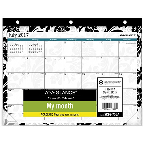 ATAGLANCE Academic Desk Pad Calendar, July 2017 June 2018, 11" x 81/2", Mini Style, Madrid