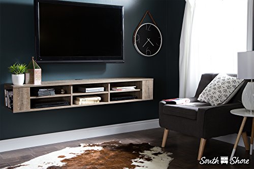 City Life Wall Mounted Media Console - 66” Wide - Extra Storage - Black Oak - By South Shore - Thumbnail 2