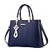 H.Tavel Sweety Lady Women's Top-Handle Plaid Leather Handbag Fashion Satchel Blue
