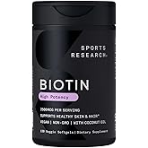 Sports Research® Biotin 2,500mcg with Organic Coconut Oil - Biotin (Vitamin B7) for Healthy Skin and Hair Support* - for Women and Men - Vegan, Non-GMO, Gluten & Soy-Free - 120 Veggie Softgels