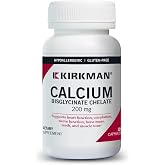 Kirkman Calcium Bisglycinate Chelate, 200mg, 120 Capsules | Calcium Bisglycinate Chelate, Bone, Nerve &amp; Cardiovascular Support, High Bioavailability, Hypoallergenic, Ultra Tested