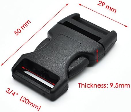 5pcs/pack Contoured Curved For Paracord Bracelet &amp; Dog Harness Plastic Buckle Black Backpack Straps Webbing (3/4"(20mm))