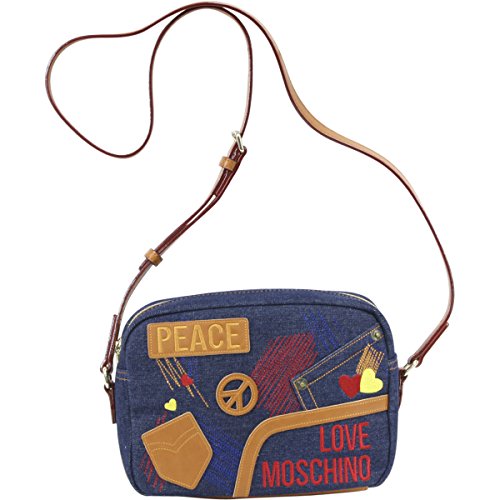 Love Moschino Women's Patched & Embroidered Cognac/Denim Crossbody Handbag