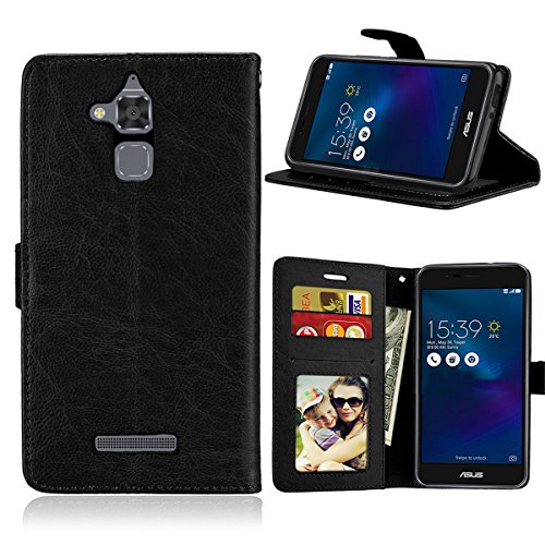 Zenfone 3 Max ZC520TL Case,Gift_Source [Card Slots][Cash Pocket] Ultra Flip PU Leather Protective Cover Magnetic Closure Kickstand Feature Wallet Folio Case for Asus Zenfone 3 Max ZC520TL 5.2" [Black]