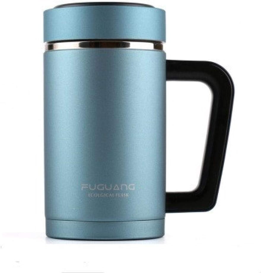 Stainless Steel Reusable Coffee Cup,17 Oz Hot Chocolate and Tea Handle Travel Mug Walled Vacuum Insulation Keeps Hot-Blue-500Ml