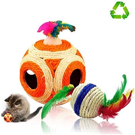 huhuba Cat Toy Balls, Cat Scratcher Six Holes Sisal Rope Ball Interactive Toy