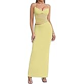 EYNMIN Women's V Neck Bodycon Maxi Dress Spaghetti Strap Cut Out Slit Long Formal Cocktail Party Wedding Guest Dresses