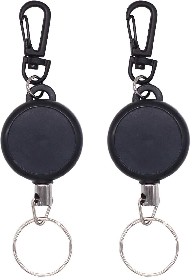HQDeal 2 Pieces Retractable Key Chain, Heavy Duty Key Reel with 23 inch Steel Wire