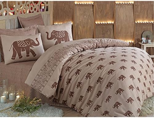 Polycotton Brown Elephant Themed Queen Double (78"x87"inch 200x220cm)Size Duvet Cover Set Elephant Themed Bedding