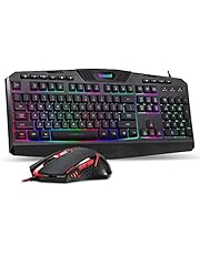 Redragon S101 Wired Gaming Keyboard and Mouse Combo RGB Backlit Gaming Keyboard with Multimedia Keys Wrist Rest and Red Backlit Gaming Mouse 3200 DPI for Windows PC Gamers (Black)