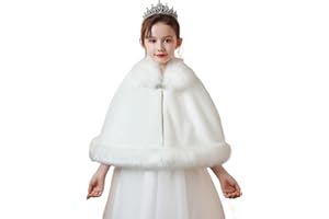 Heavyoff Girls Faux Fur Wrap Shawl Flower Kids Princess Cape Wedding Bolero Jacket Shrug for Party Evening