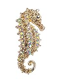 Alilang Yellow Iridescent Crystal Rhinestone Seahorse Brooch Pin Pendant Silver Tone Aurora Borealis