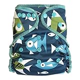 EcoAble Baby All-In-Two AI2 Hybrid Cloth Diaper w/ Pocket, One Size 10-35Lb (Fish)