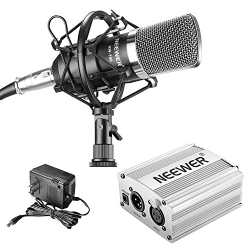 Neewer NW-700 Professional Condenser Microphone and Phantom Power Kit with Mic Shock Mount,48V Phantom Power Supply(Silver), XLR Audio Cable for Home Studio Sound Recording, Podcasting