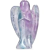 Artistone 2" Rainbow Fluorite Crystal Guardian Angel Figurine, Hand-Carved Gemstone Prayer Guardian Statue for Home Office Desk Decor with Gift Box