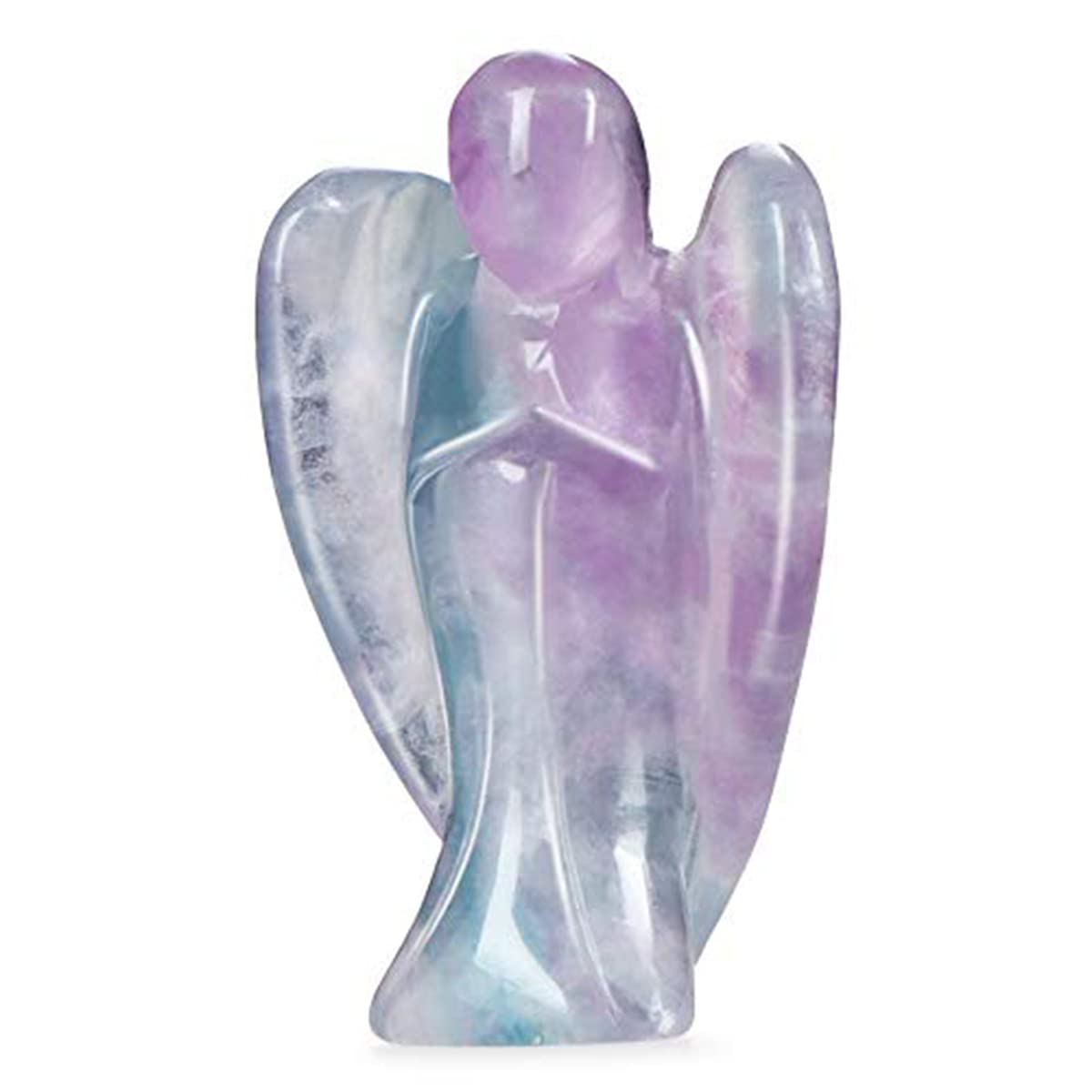 Photo 1 of Artistone 2" Rainbow Fluorite Crystal Guardian Angel Figurine, Hand-Carved Gemstone Prayer Guardian Statue for Home Office Desk Decor with Gift Box
