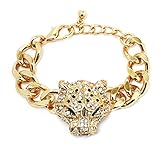 Heirloom Finds Chunky Gold Tone Pave Crystal Jaguar Panther Animal Bracelet Adjustable