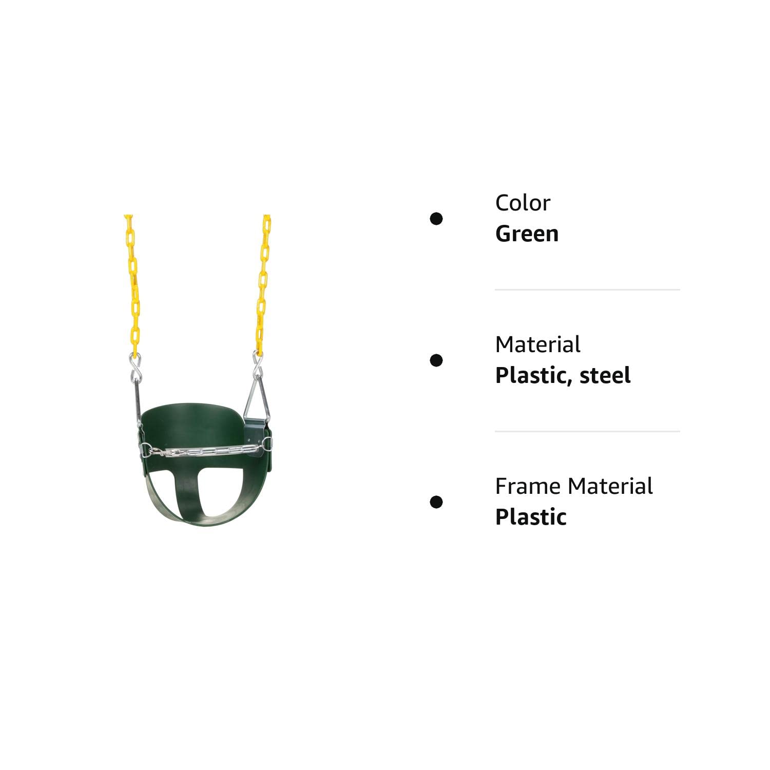 Eastern Jungle Gym Heavy-Duty High Back Half Bucket Toddler Swing Seat with Coated Swing Chains and Safety Strap
