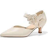 GotSoft Womens Low Kitten Heels Pointed Toe Slip on Pumps Flower Ankle Strap Elegant Party Wedding Dress Shoes