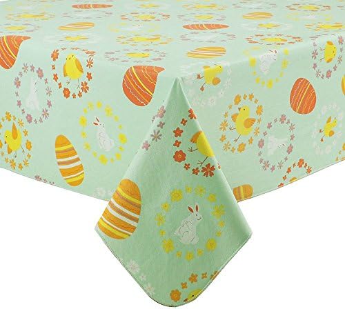 Chicks, Bunnies and Decorated Easter Eggs Vinyl Tablecloth Flannel Backed (52 x 70 Rectangle)