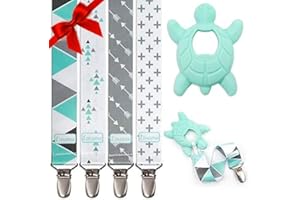 Liname Neutral Pacifier Clip with Teething Toy - 4 Pack Pacifier Clips for Boys & Girls - Binky Holder Soothie Paci Clip Binkie Clip - Unisex Pacifer Clip Baby Pacifier Clip and Pacifier Holder (Mint)